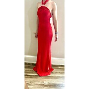 NWT Cache Red Halter Maxi Dress Rhinestone Neckline Y2K Sz XS Formal Party Prom